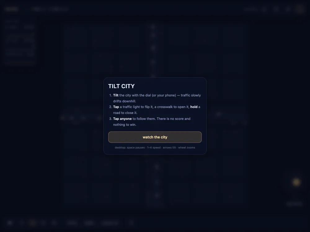 深色界面与 TILT CITY 开场标题